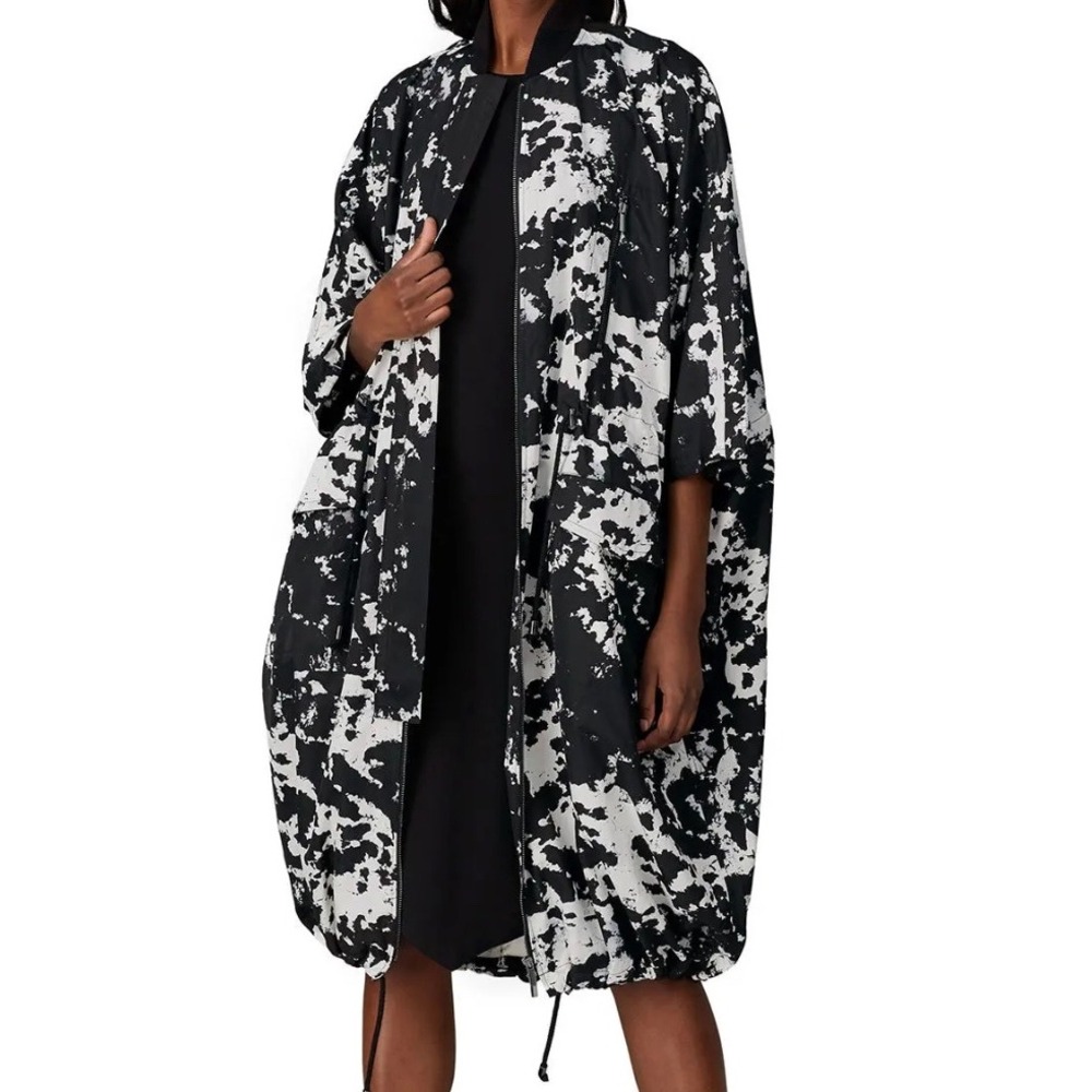 VICTOR ALFARO Black White Abstract Print‎ Long Jacket Sleeve Drawstring Waist XL